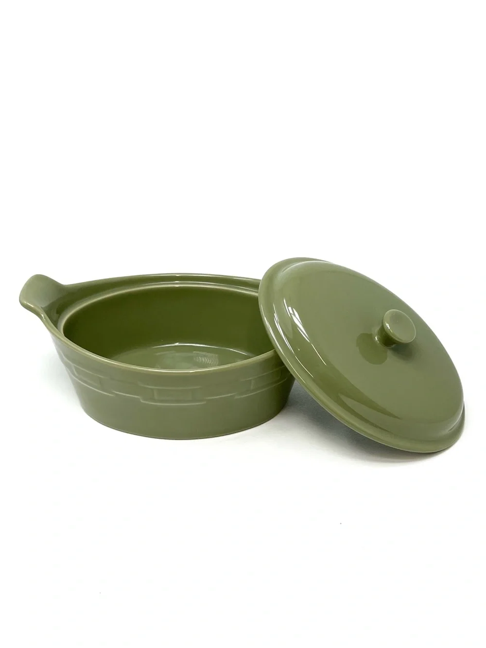 Longaberger Woven Traditions Small Oval Covered Casserole Dish Sage Green EUC